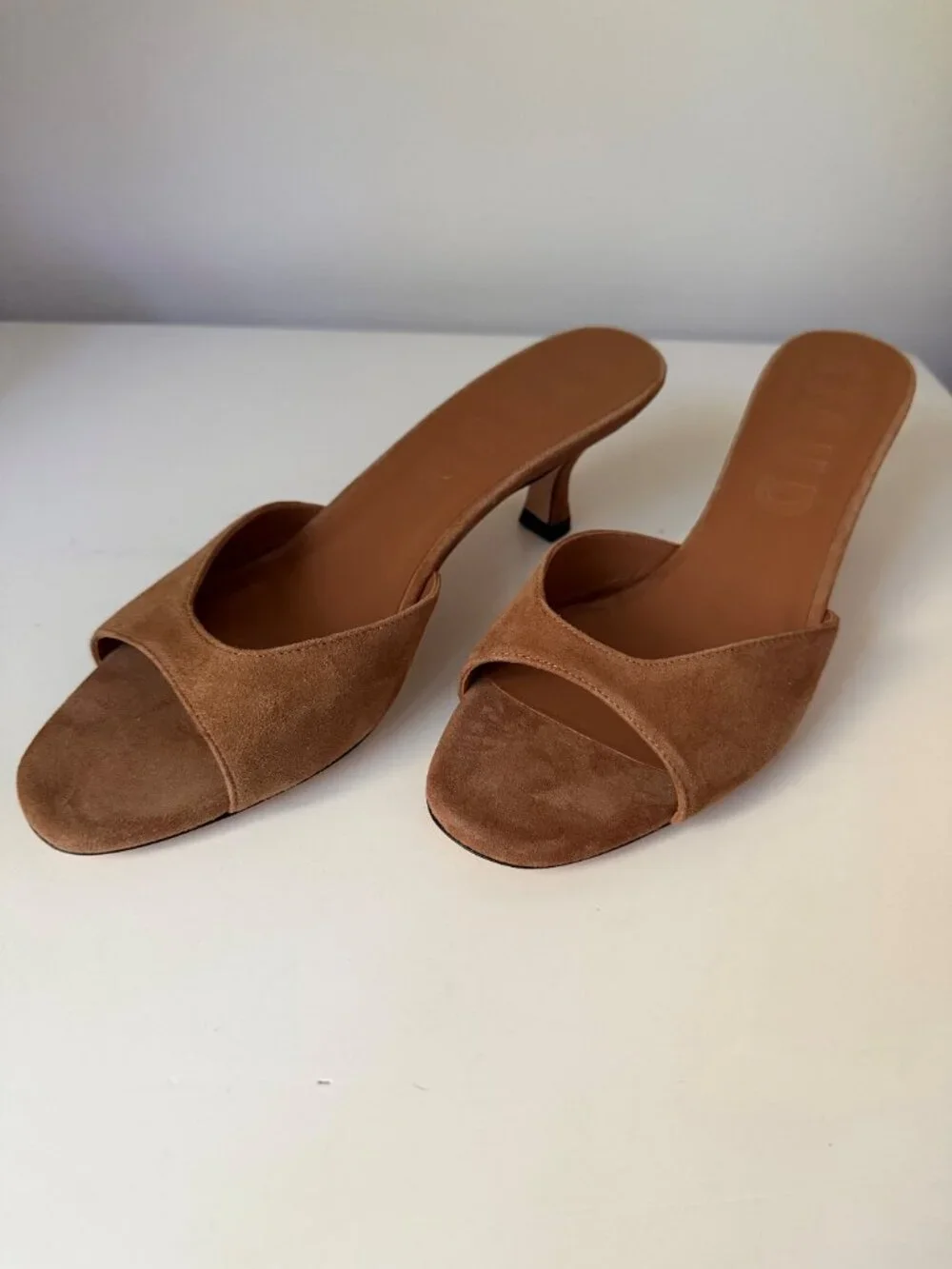 Staud 55mm Brigitte Suede Kitten-Heel Mules - Tan - Size 8.5 New and Never Worn